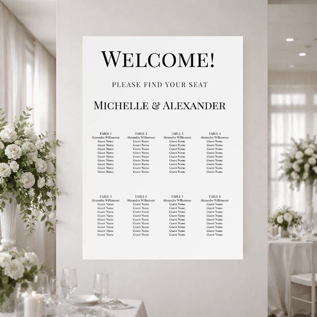 White modern simple wedding seating chart (Creator Uploaded)