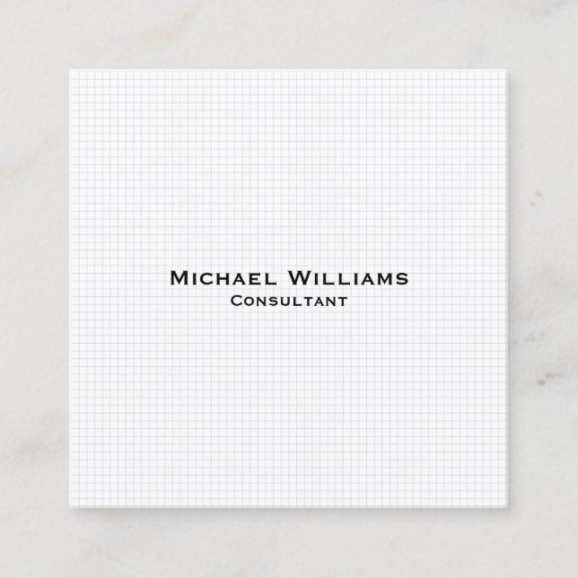 White Modern Trendy Checks Minimalist Professional Square Business Card (Front)