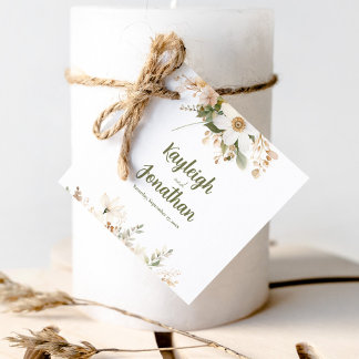 White Modern Watercolor Floral Wedding Favour Tags