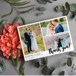 White Modern Wedding 3 Photo Collage Thank You<br><div class="desc">Say thank you to your wedding guests with a three photo collage thank you card. Add your names and wedding date in a modern black font. Thank you is written in a charming bold script.</div>