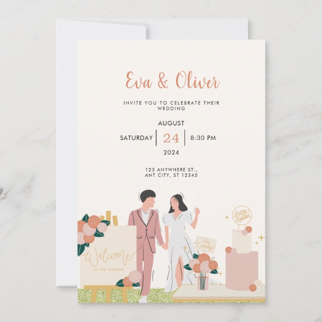 White Modern Wedding Invitation  (Front)