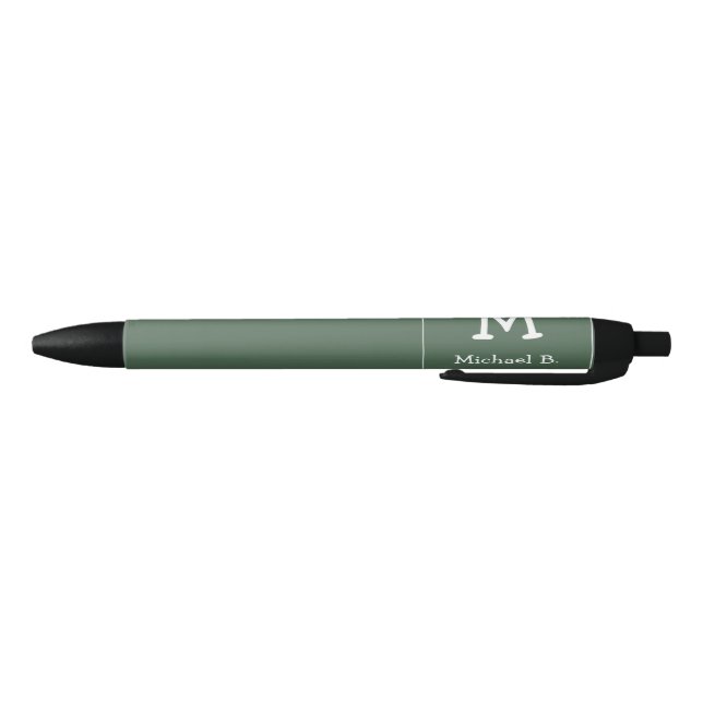 White Monogram and Name on Green Rounded Square Black Ink Pen (Bottom)