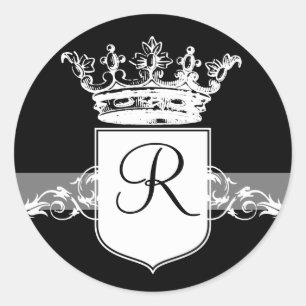 White Monogram Classic Round Sticker