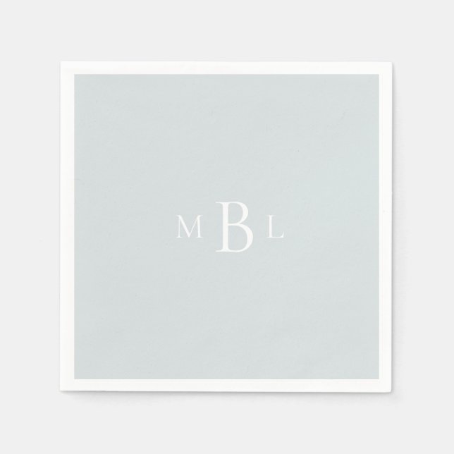 White Monogram Dusty Blue Elegant Wedding  Napkin (Front)