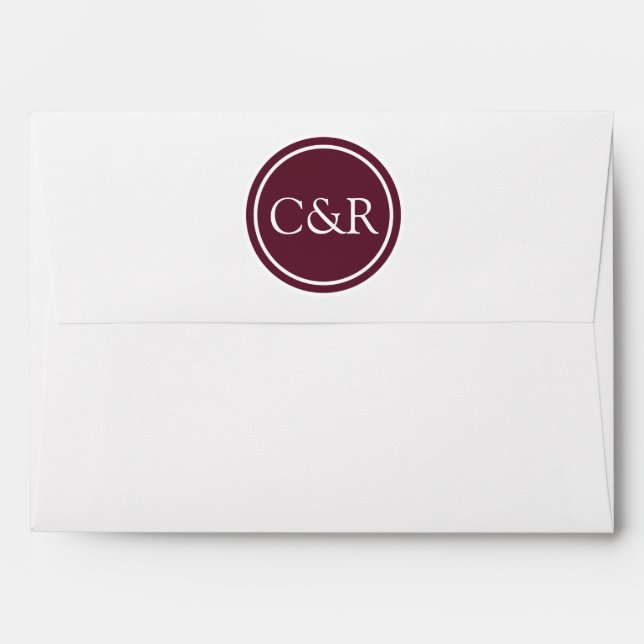 White Monogram Envelope, Bordeaux Purple Lined Envelopes (Back (Top Flap))