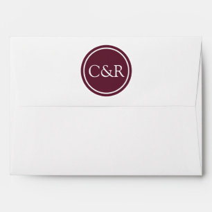 White Monogram Envelope, Bordeaux Purple Lined Envelopes