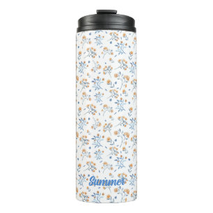 White Monogram Floral Pattern Thermal Tumbler
