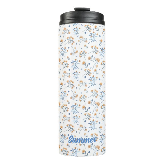 White Monogram Floral Pattern Thermal Tumbler (Front)