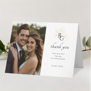 White Monogram Folded Wedding Thank You Card