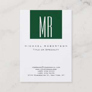 White Monogram Forest Green Chubby Business Card