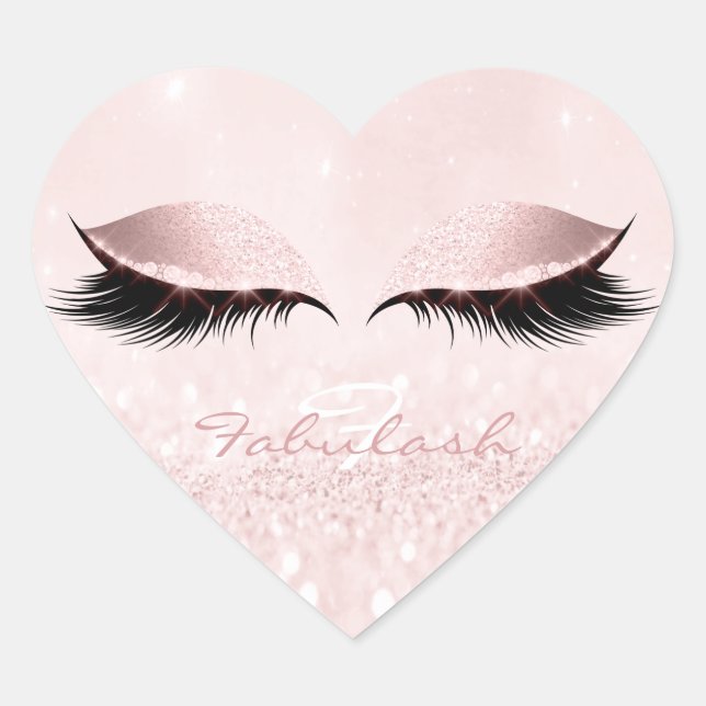 White Monogram Girly Glitter Pink Lashes Heart Heart Sticker (Front)