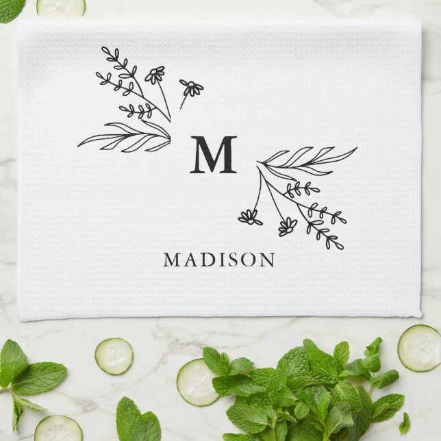 White Monogram Initial Modern Family Name Grandma Tea Towel (Folded)