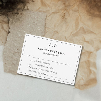 White Monogram Meal Choice Wedding RSVP Card