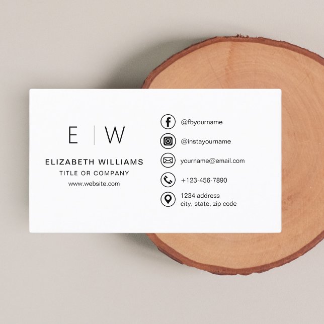 White Monogram Minimalist Social Media Icons Business Card (Creator Uploaded)