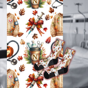 White Monogram Nurse Autumn Essentials Crew Socks
