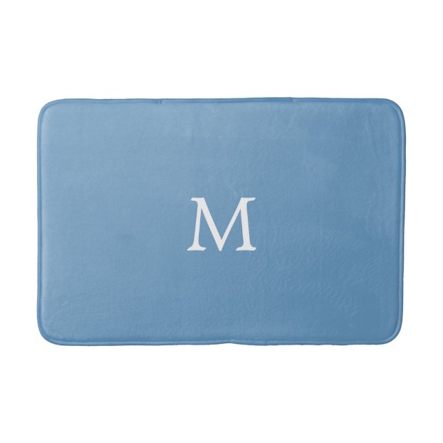 White Monogram on Medium Blue Bath Mat (Front)