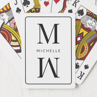 White Monogram Simple Elegant Initial Modern Name Playing Cards