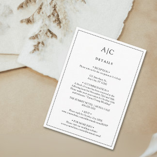 White Monogram Wedding Details Enclosure Card