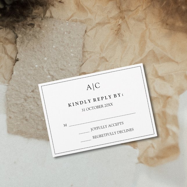 White Monogram Wedding RSVP Card (Creator Uploaded)