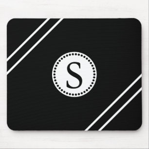 White Monogram with Black & WhiteStripes Mouse Pad