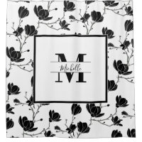 White Monogrammed White and Black Magnolia Flower