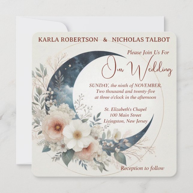 White Moonflower Floral Wedding Invitation (Front)