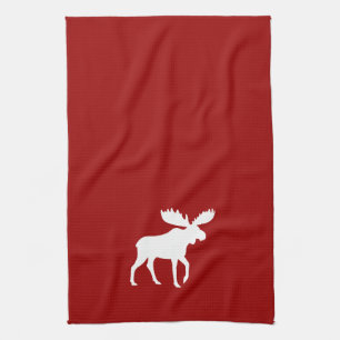 White Moose Silhouette Tea Towel