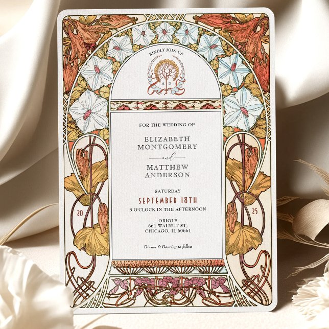 White Morning Glories & Orange Lilies Wedding Invitation (Creator Uploaded)