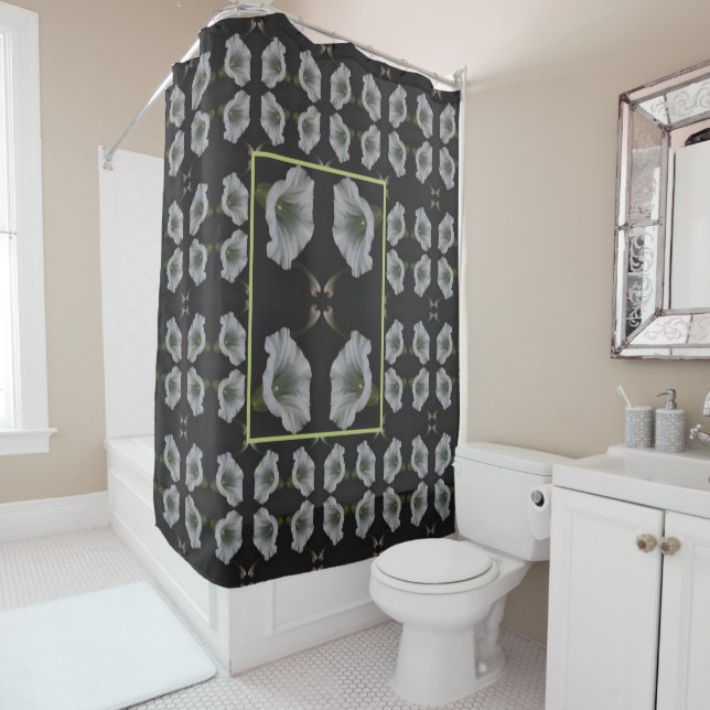 White Morning Glory Flower Abstract Pattern    Shower Curtain (In Situ)