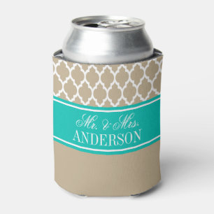 White Moroccan #4 CB Teal Wedding Can Cooler