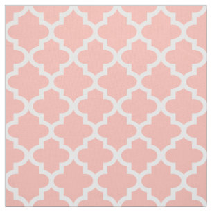 White Moroccan Quatrefoil   Peach Pattern Fabric