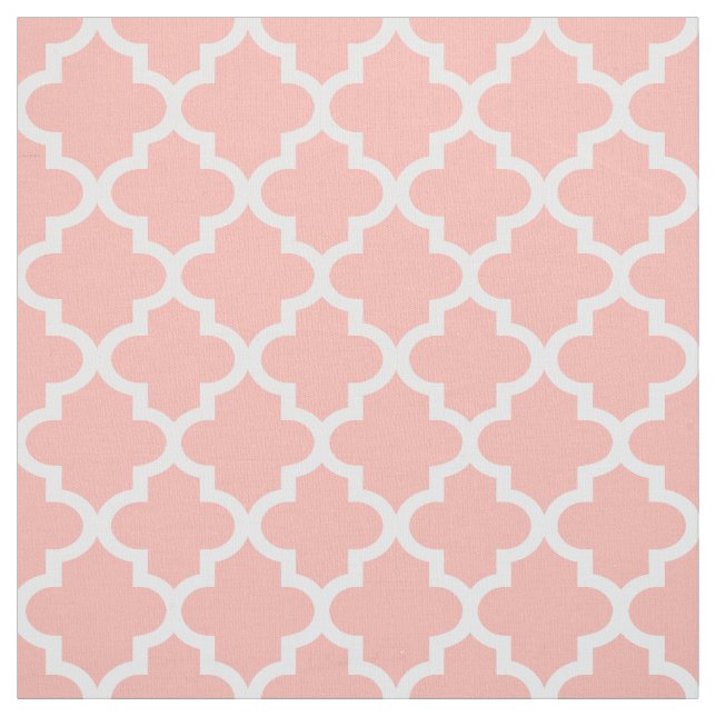 White Moroccan Quatrefoil | Peach Pattern Fabric (Swatch)