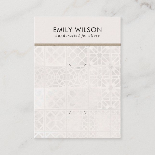 WHITE MOROCCAN TILE TEXTURE HAIR CLIP DISPLAY CARD (Front)