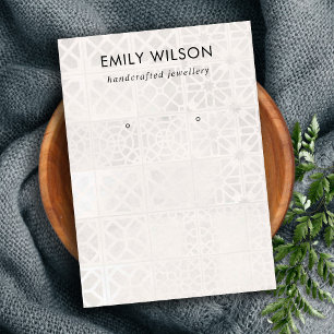 WHITE MOROCCAN TILE TEXTURE STUD EARRING DISPLAY BUSINESS CARD