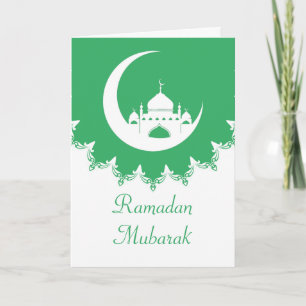 White Mosque in Crescent Moon Ramadan, green Holiday Card
