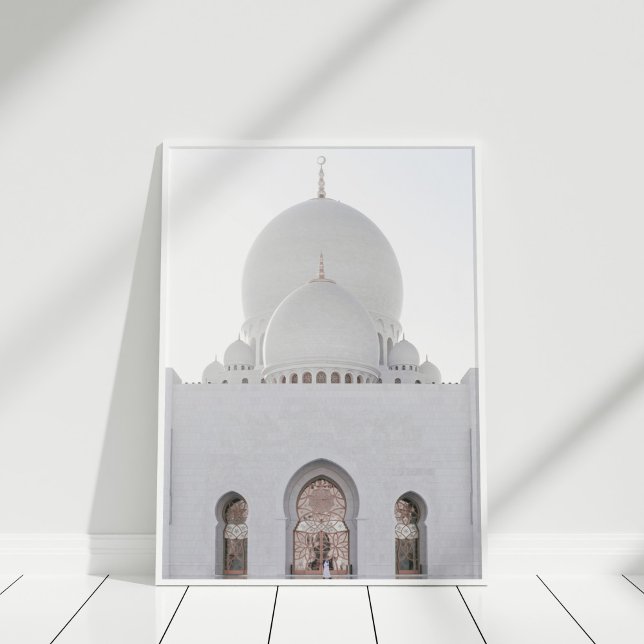 White Mosque Islamic Architect Poster (White Mosque Islamic Architect Poster in white frame against white wall.)