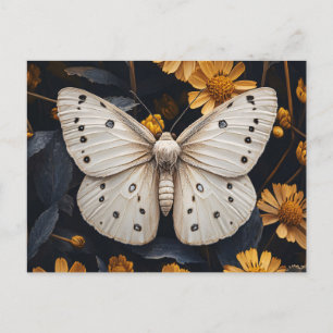 White Moth Resting Among Yellow Flowers Postcard
