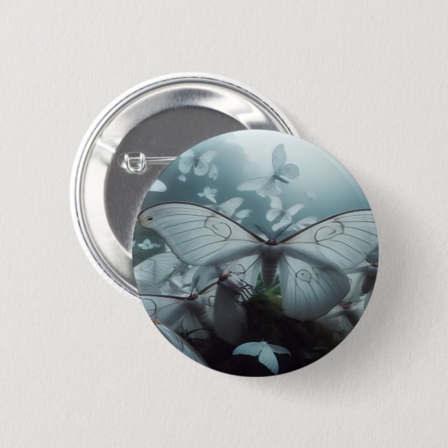 White Moths Swarm Button (Front & Back)