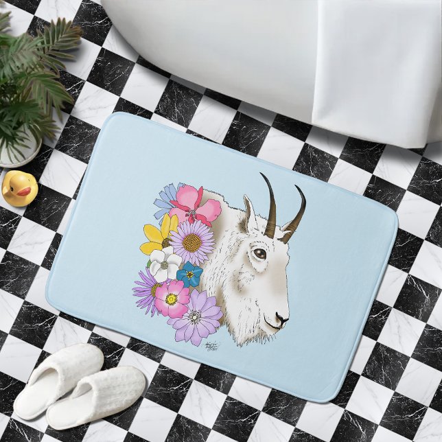 White Mountain Goat Flowers Bath Mat (Creator Uploaded)