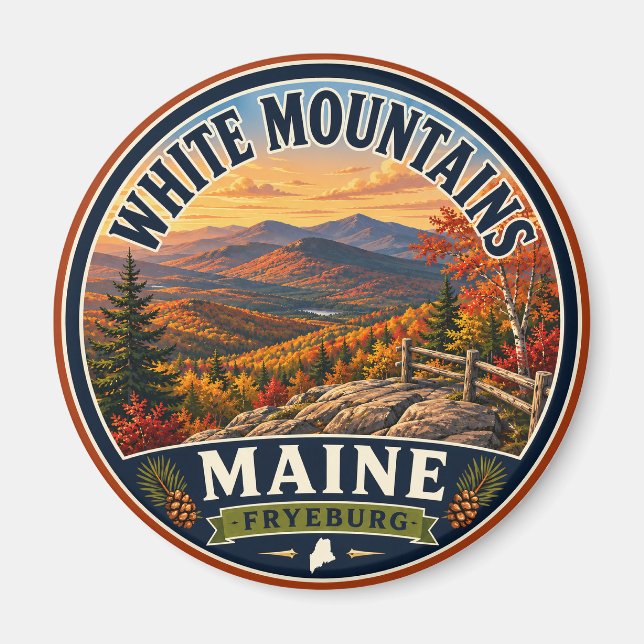 White Mountains Fryeburg Maine Round Magnet (Front)