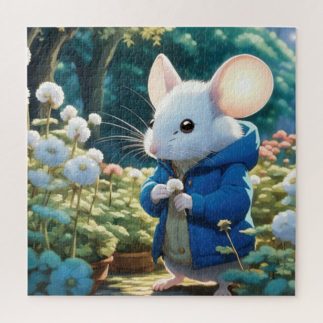 White Mouse In Flower Garden Jigsaw Puzzle (Vertical)