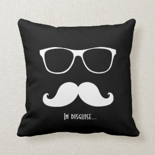 White Moustache and Sunglasses Disguise Cushion