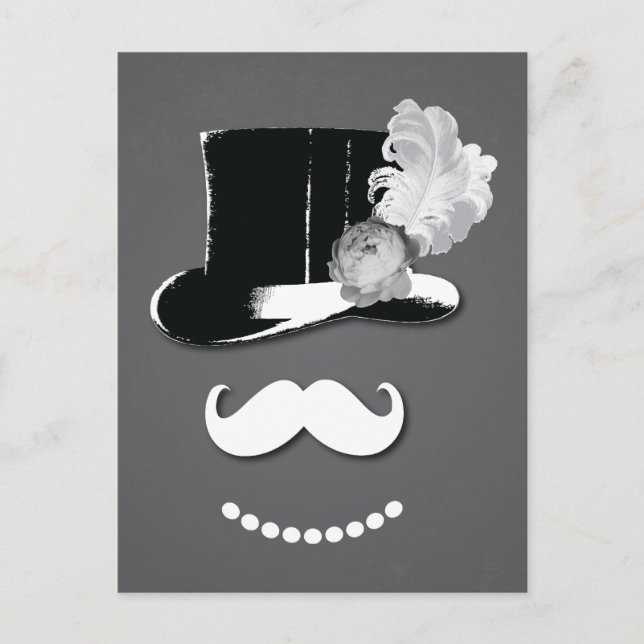 White moustache,top hat, feather and rose postcard (Front)