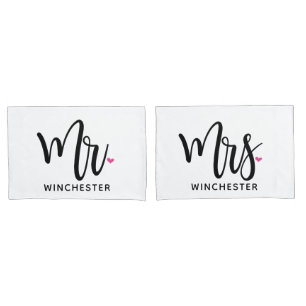 White Mr. + Mrs. (name) Personalised Pillowcases