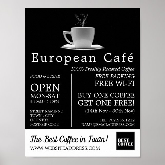 White Mug, Barista, Café, Coffeehouse Advertising Poster (Front)