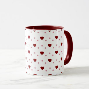White Mug – Dark & Light Red Hearts