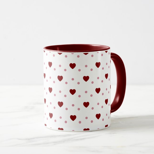 White Mug – Dark & Light Red Hearts (Front Right)