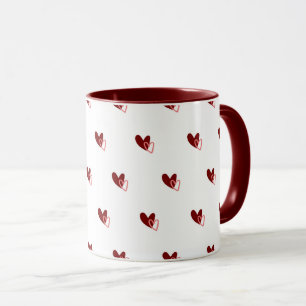 White Mug – Dark Red Hearts Pattern