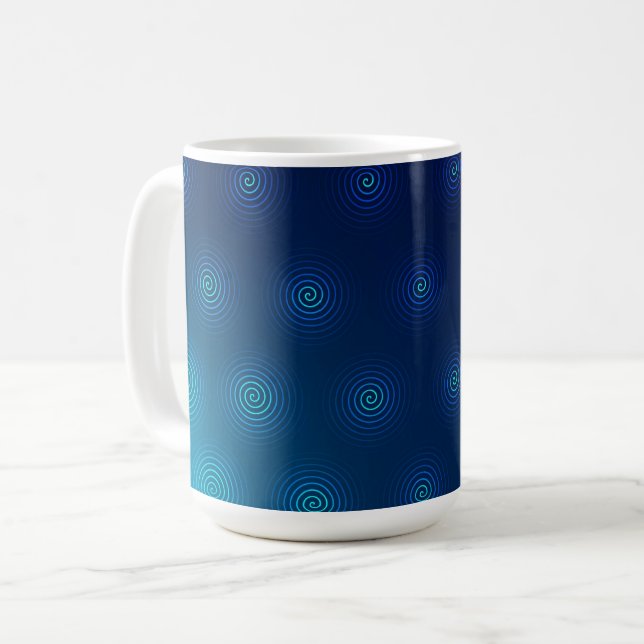 White mug with a dark blue background  (Front Left)