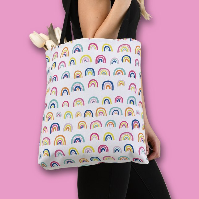 White Multi Rainbow pattern Tote Bag (Rainbow pattern all over print tote bag)